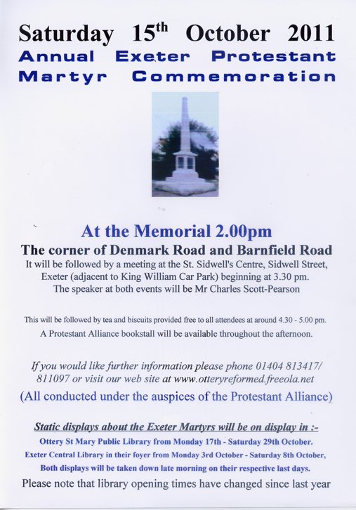 Poster for the 2011 Exeter Protestant Martyr Commemoration