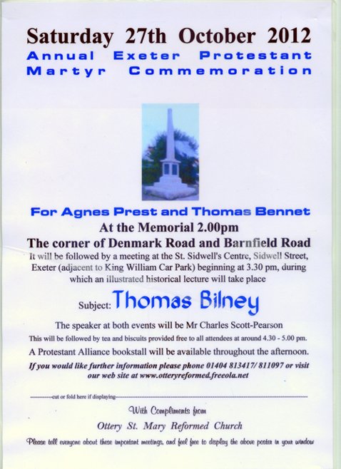 Poster for the 2012 Exeter Protestant Martyr Commemoration