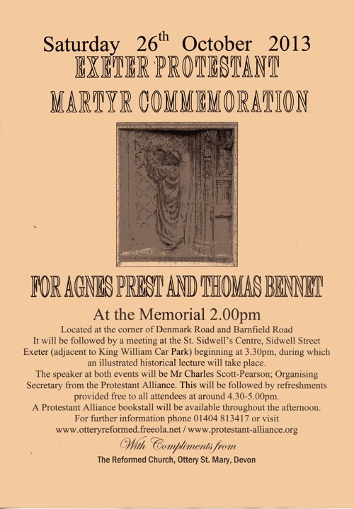 Poster for the 2013 Exeter Protestant Martyr Commemoration